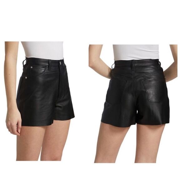 FRAME $598 High-rise Lamb Leather Shorts - Picture 3 of 11